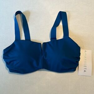 Athleta 32D/DD Top Bikini Square Neck V Bikini Top Underwire Dark Lapis blue NWT